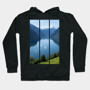 Wonderful landscapes in Norway. Vestland. Beautiful scenery of Aurland fjord from the Aurlandsvangen view point facing to the village of Aurland and Flam. Sunny day (vertical) Hoodie